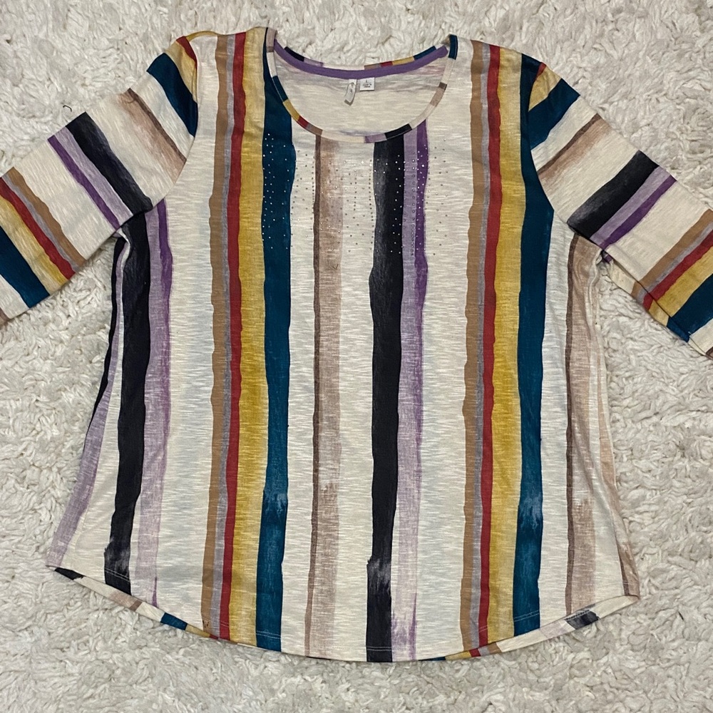 Est.  1946 women’s Striped Multicolor long slweve Top with jeweled accents